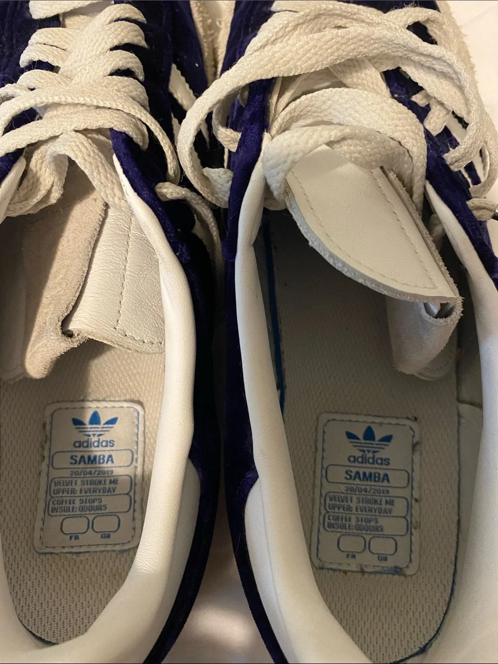 adidas sambra Purple Velvet Sneakers with White Three Stripes